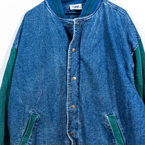 Lee Sport Denim Varsity Bomber Jacket Colorblock XXL VTG 90s Skate Hip Hop Baggy - Picture 3 of 8